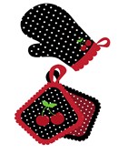 Polka dot oven mitts for mom's kitchen with cherries for decor.