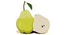 A pear accompanied by a half