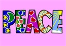 The word Peace filled in with eye-catching patterns. This is an adorable word canvas with cutesy designs in each letter of the alphabet.  Every house should have a peace sign in it.  The world in 2020 needs more peace.