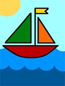 A wee little sailboat floating on the sea. This is perfect for a beginner. Even a young child can try this sailboat kit.  The primary colors make the sailboat stand out against the waves.