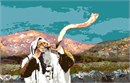Original artwork by Nechama Shaish available in needlepoint. Just in time for Elul and Rosh Hashana. This scene depicts a Rabbi blowing shofar with the hills of Jerusalem in the background.