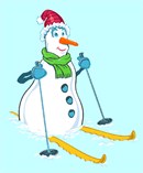 Whimsical snowman geared up for a ski trip