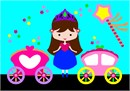 Which little girl can resist an adorable princess, her magic wand, and her two carriages?  Magic dust stars are scattered throughout.  The princess stands proudly wearing her crown. Available in pink and purple princesses too. If colors are a favorite for the princess in your life, go for it!