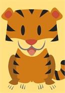 A child illustration of a happy tiger.