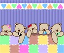 A row of teddy bears all tucked in.  This unisex pattern is ideal for baby rooms, shower gifts, and nurseries.  Now available in a medium size