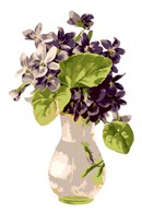A vase with pretty purple flowers, in an neat and eye-pleasing arrangement.