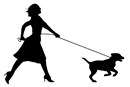 Woman holding onto her dog's leash as the dog runs. 
A dog is as smart as a two year old toddler. A dog has a sense of time and misses its owner when he/she is gone.  Dogs have three eyelids. Their sense of smell is 1,000 to ten million times better than humans.  Dogs can hear four times as far as humans.  A dog can smell human feelings.  Cool!
