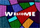 A whimsical welcome design in a stained glass variation.