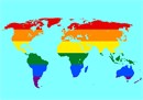 Map of the our world in colorful rainbow pattern