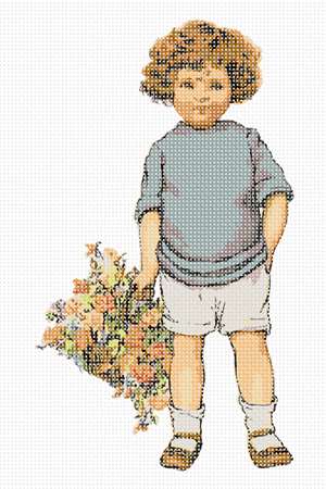 Timmy stands with one hand in his pocket, the other holding a nice flower basket.