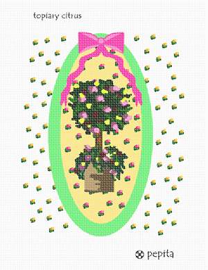 Topiary artwork with citrus-themed colors.